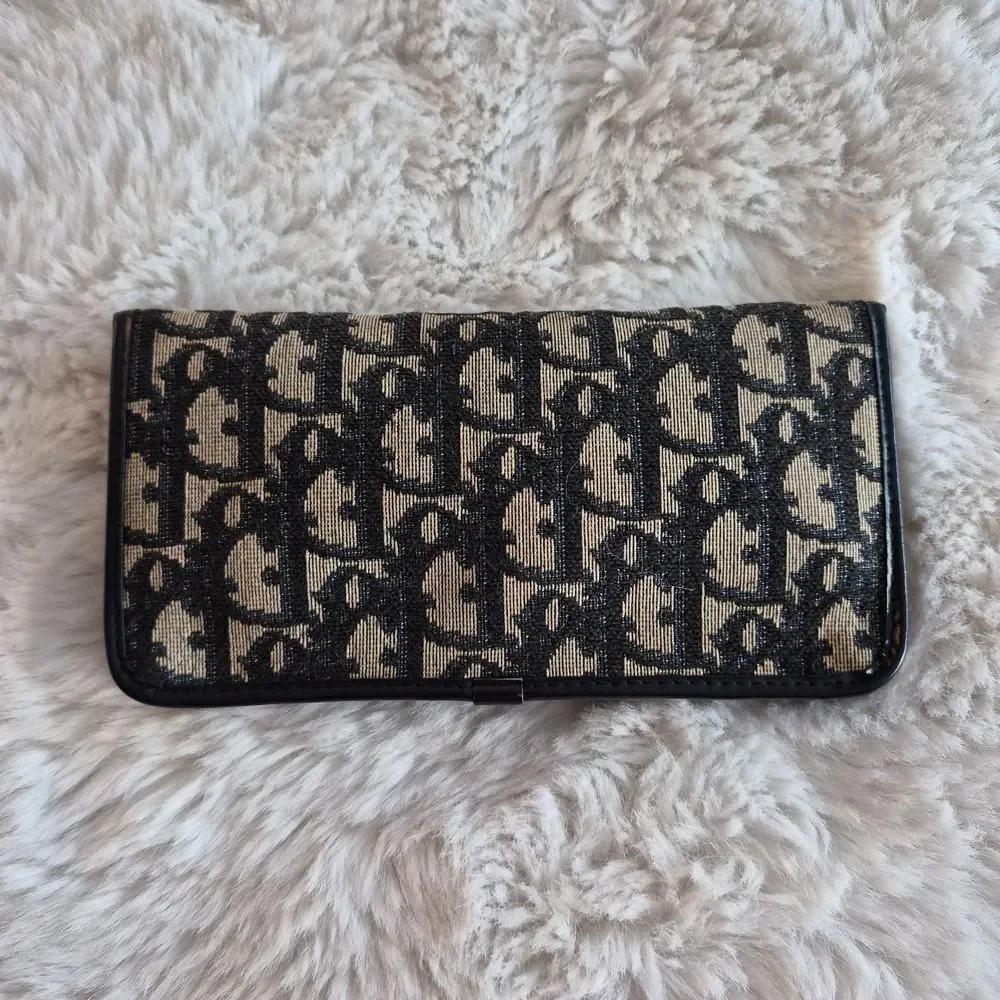 Dior Trotter Monogram Navy and Cream Bifold Long Wallet